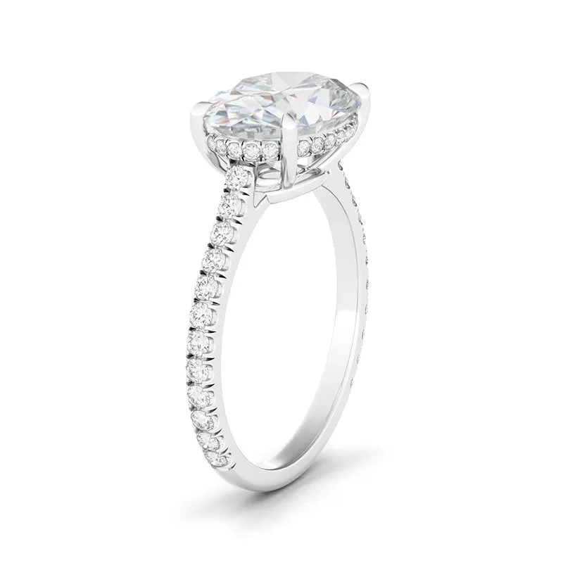 Sideways Oval Cut Pave Diamond Ring