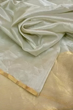 Silver Color Pure Tissue Chanderi Silk Saree with Golden Zari Work