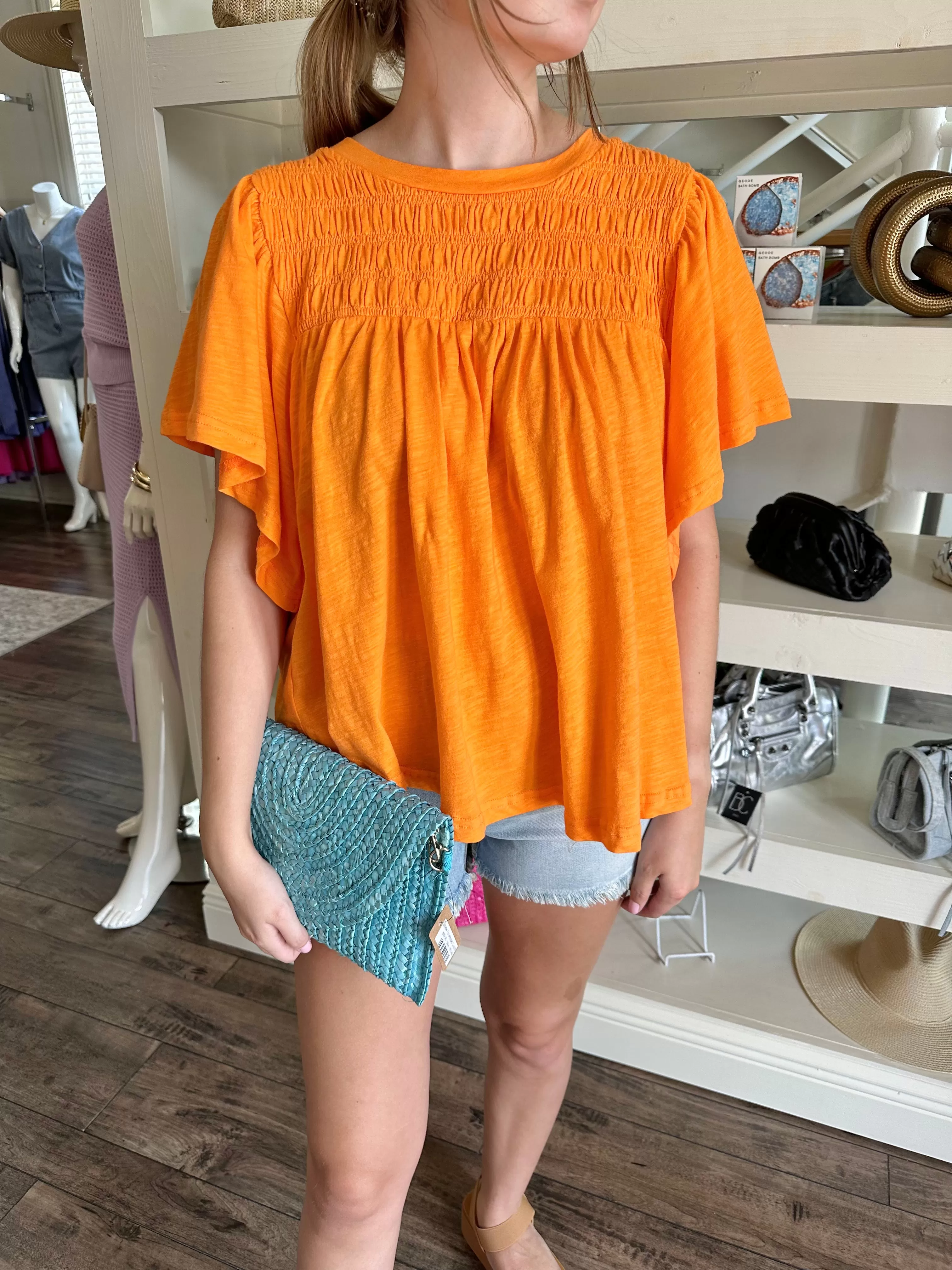 Smocked Flutter Sleeve Top