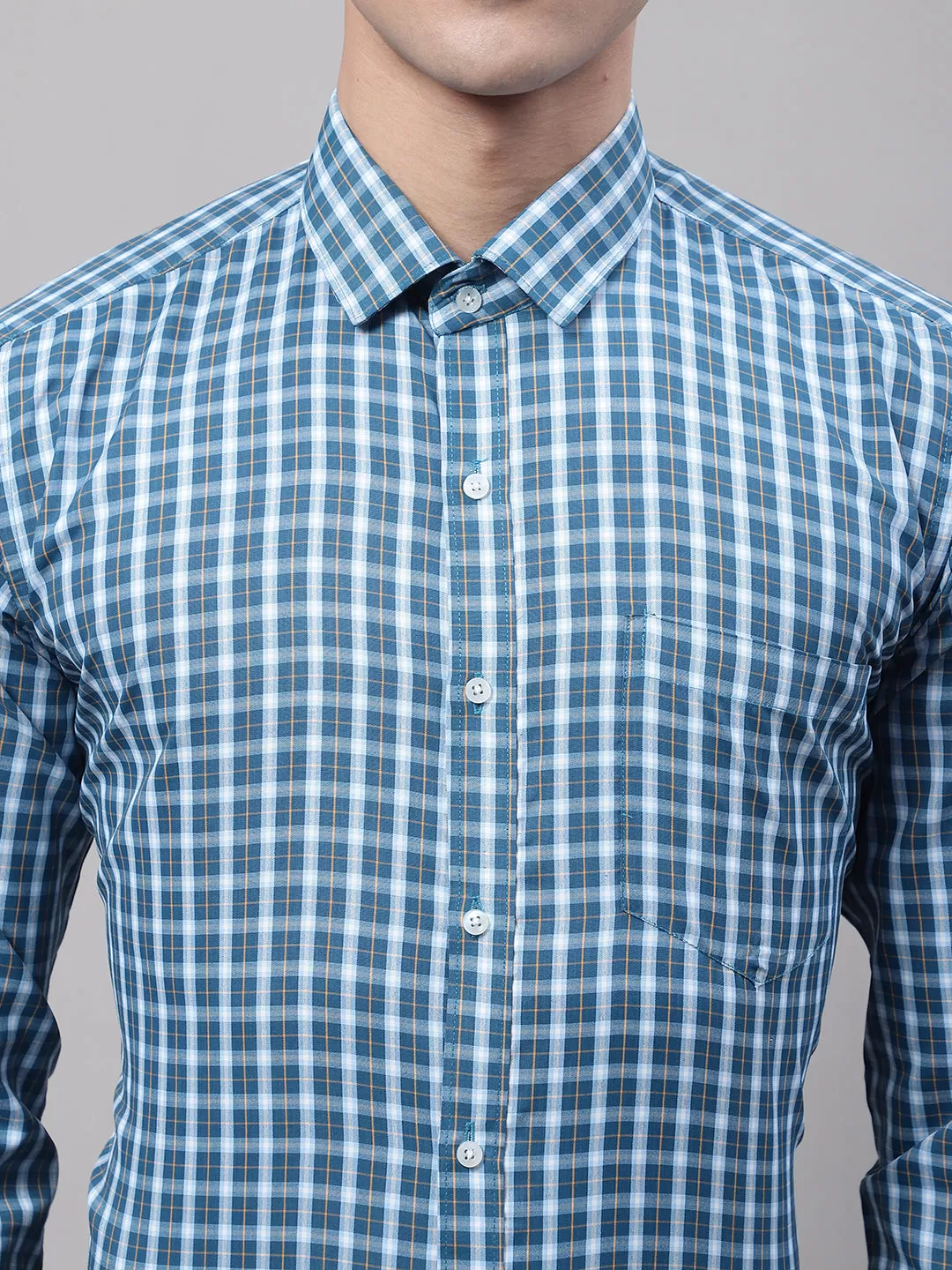 Style Quotient Men Blue and White  Checked Polycotton Slim Fit Formal  Shirt