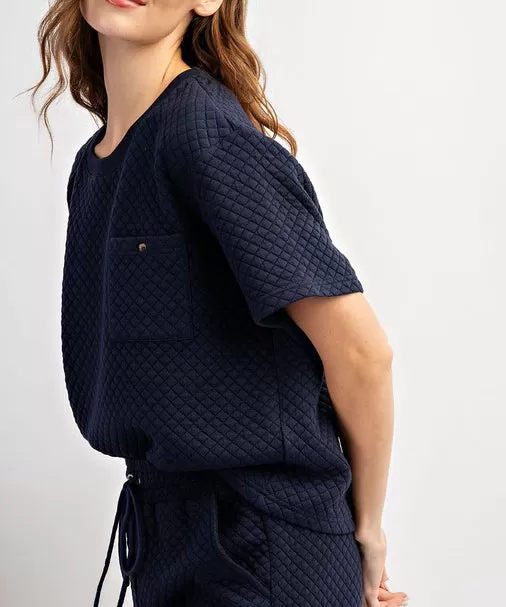 Textured Short Sleeve Top - Navy