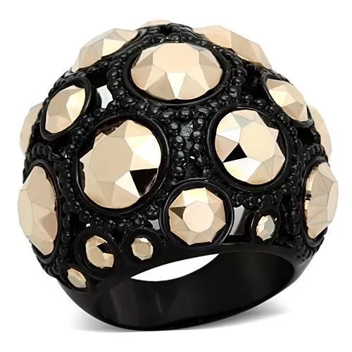 TK1366 IP Black(Ion Plating) Stainless Steel Ring with Top Grade Crystal in Metallic Light Gold