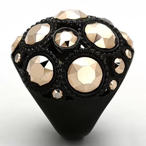 TK1366 IP Black(Ion Plating) Stainless Steel Ring with Top Grade Crystal in Metallic Light Gold