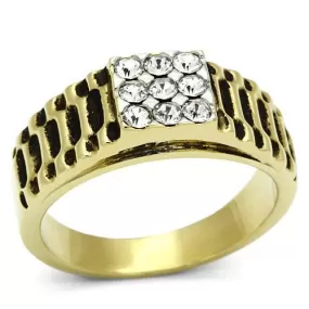 TK753 Two-Tone IP Gold (Ion Plating) Stainless Steel Ring with Top Grade Crystal in Clear