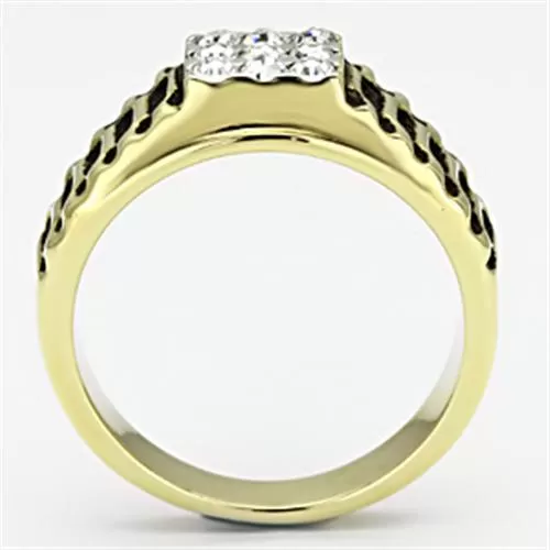 TK753 Two-Tone IP Gold (Ion Plating) Stainless Steel Ring with Top Grade Crystal in Clear