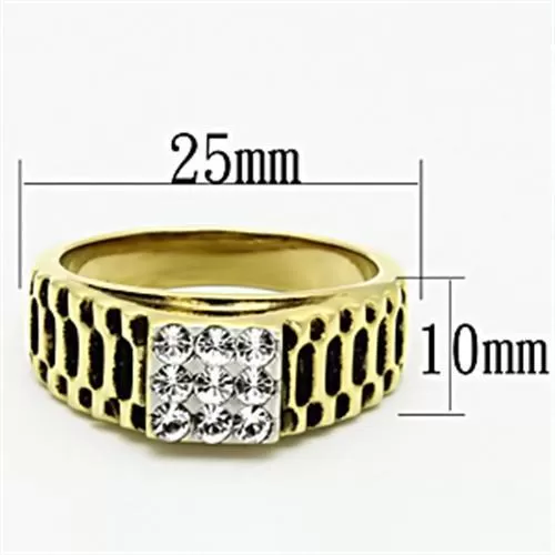 TK753 Two-Tone IP Gold (Ion Plating) Stainless Steel Ring with Top Grade Crystal in Clear