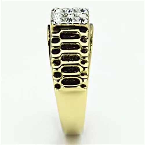 TK753 Two-Tone IP Gold (Ion Plating) Stainless Steel Ring with Top Grade Crystal in Clear