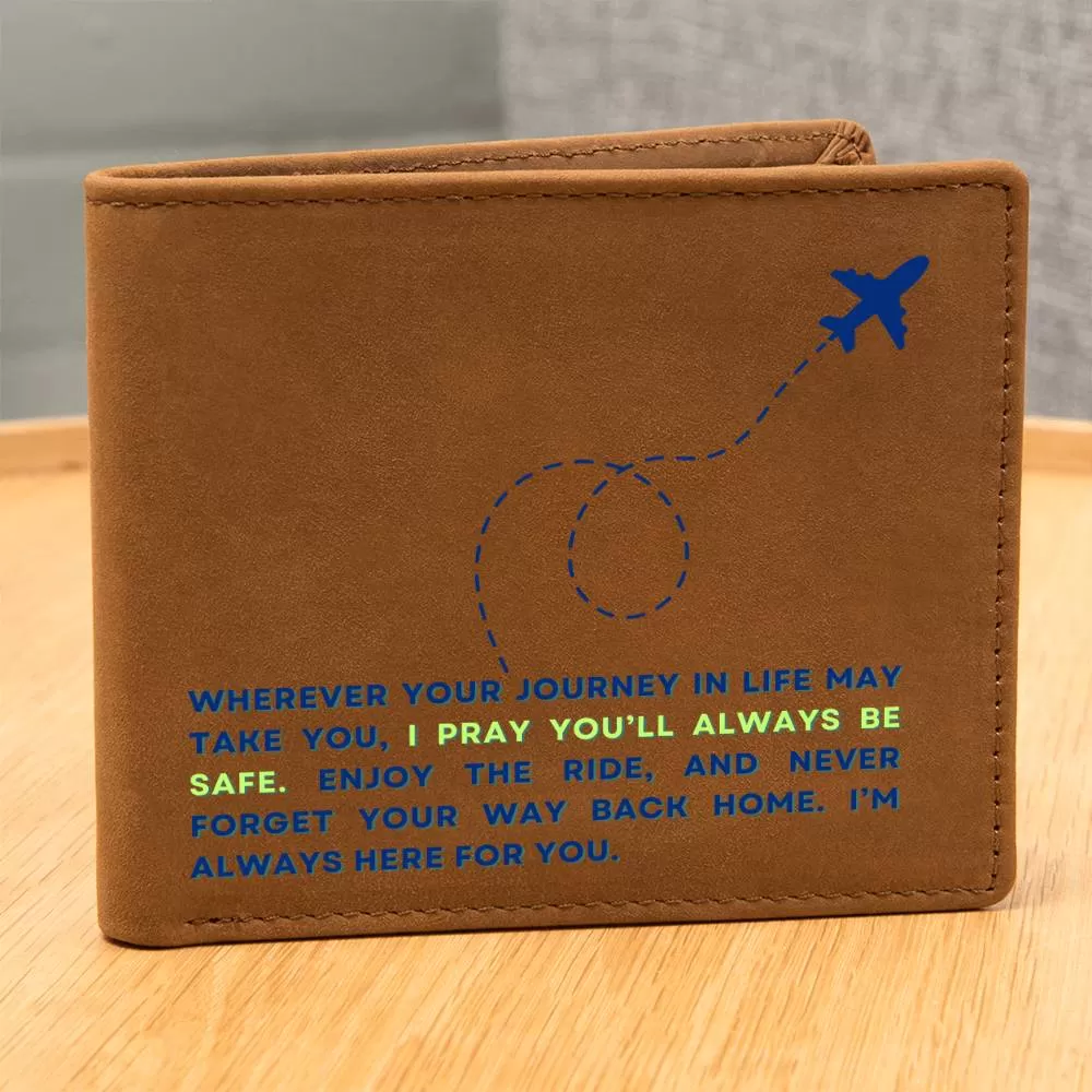 To Son Gift or Grandson Gift, Inspirational Graphic Leather Wallet, Airplane Wherever Your Journey In Life