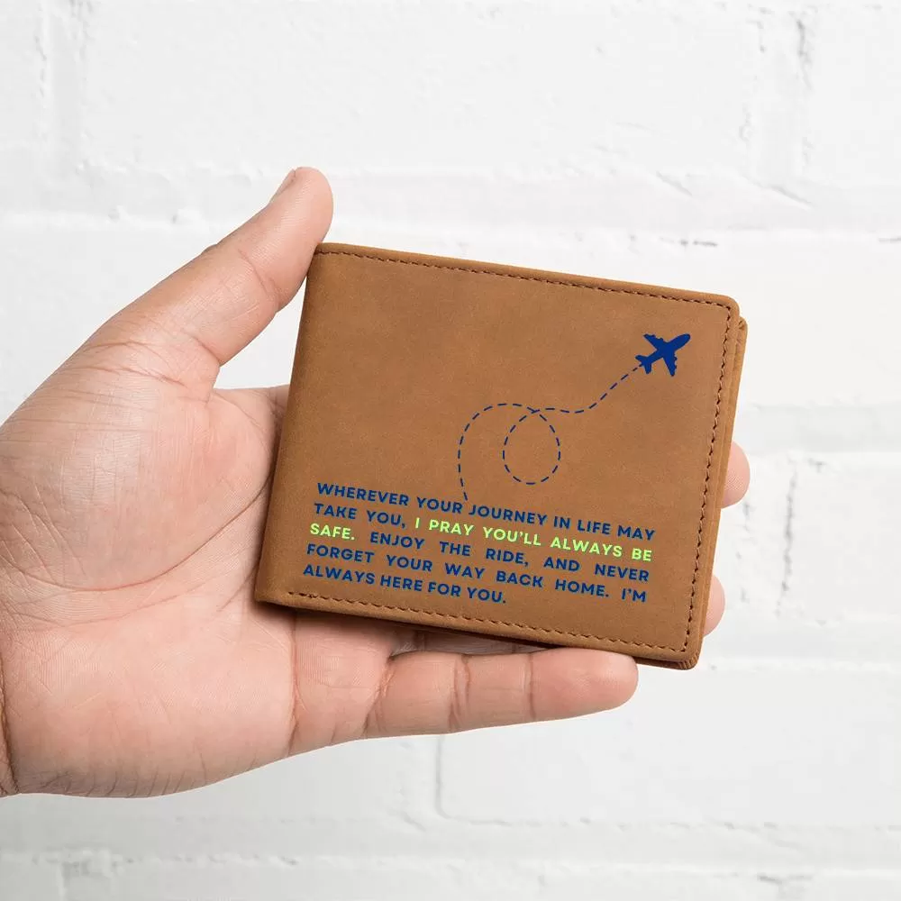 To Son Gift or Grandson Gift, Inspirational Graphic Leather Wallet, Airplane Wherever Your Journey In Life