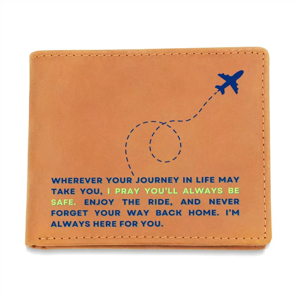 To Son Gift or Grandson Gift, Inspirational Graphic Leather Wallet, Airplane Wherever Your Journey In Life