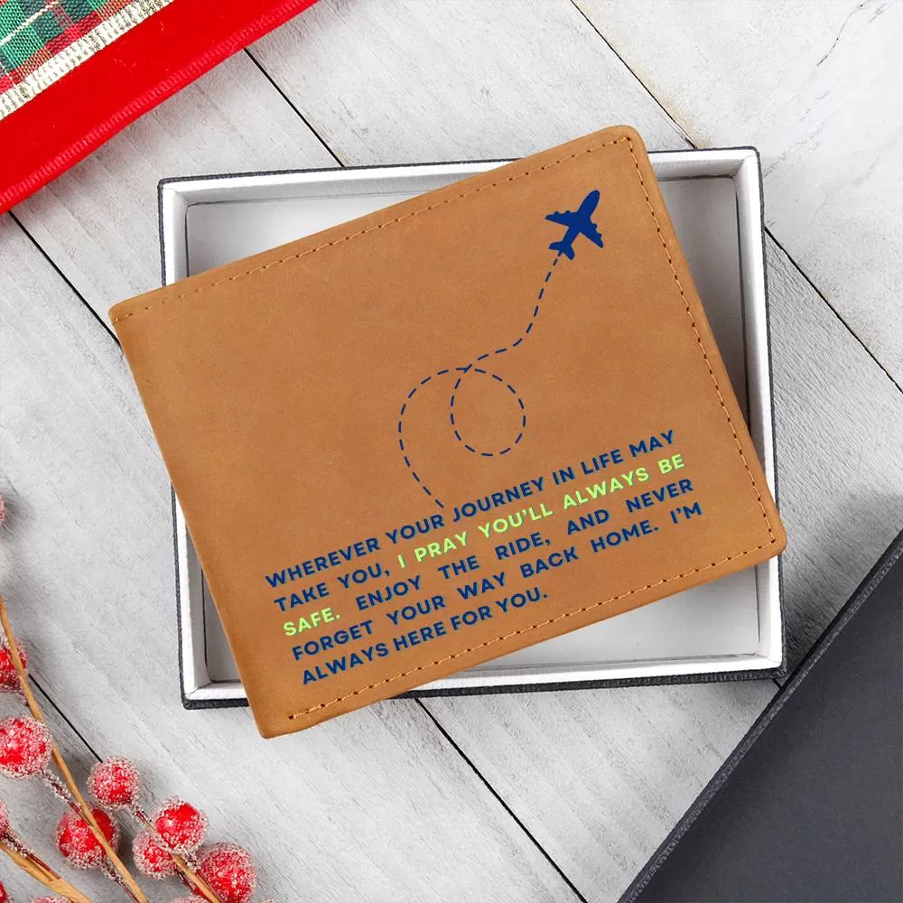 To Son Gift or Grandson Gift, Inspirational Graphic Leather Wallet, Airplane Wherever Your Journey In Life