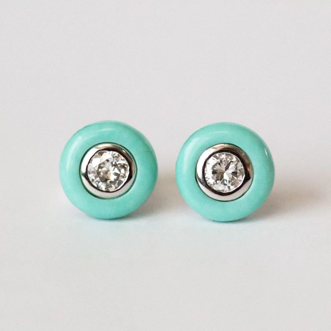 Turquoise and Diamond Stud Earrings - Reclaimed Vintage Diamonds in Turquoise halos by Anueva Jewelry