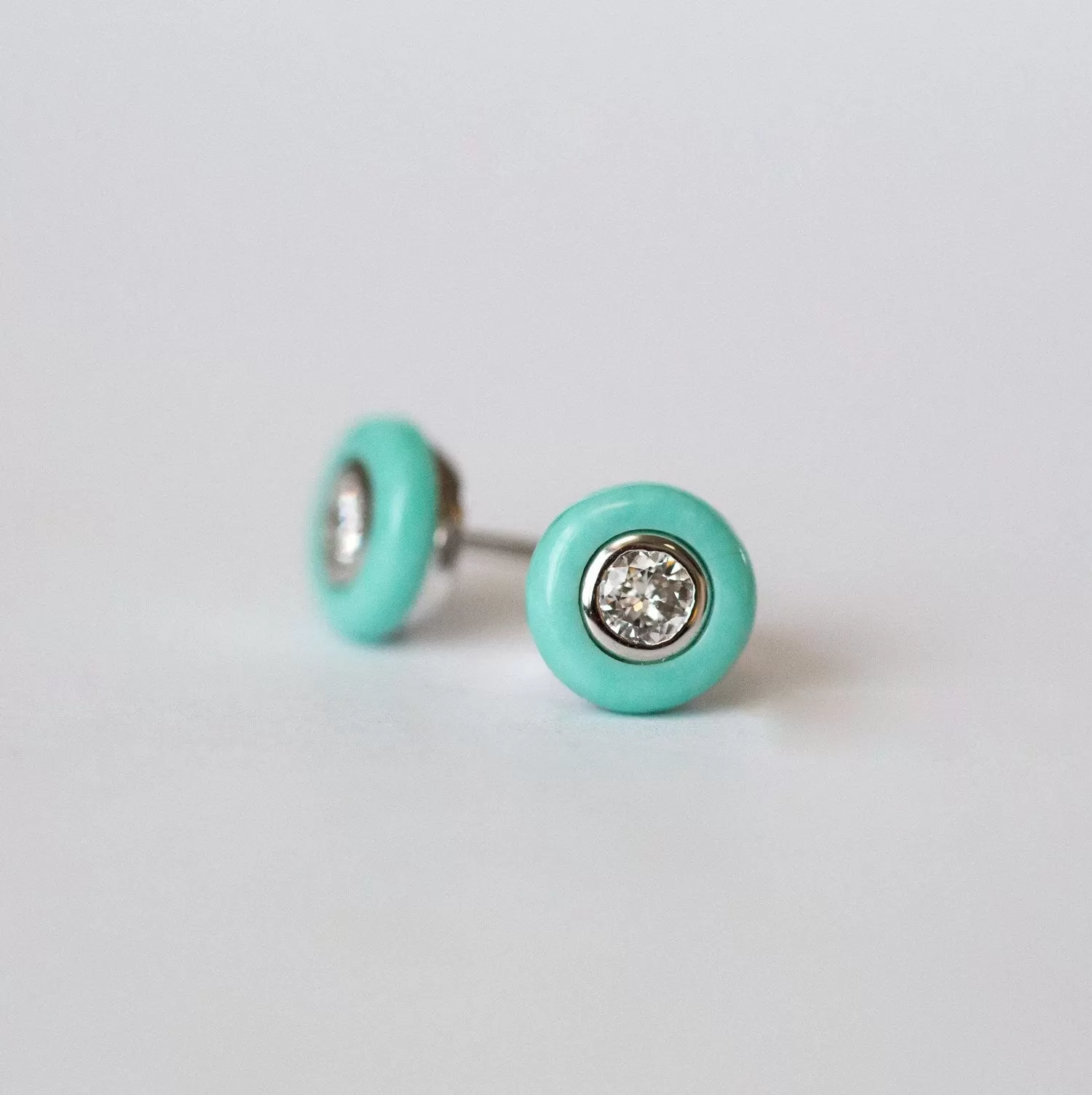 Turquoise and Diamond Stud Earrings - Reclaimed Vintage Diamonds in Turquoise halos by Anueva Jewelry