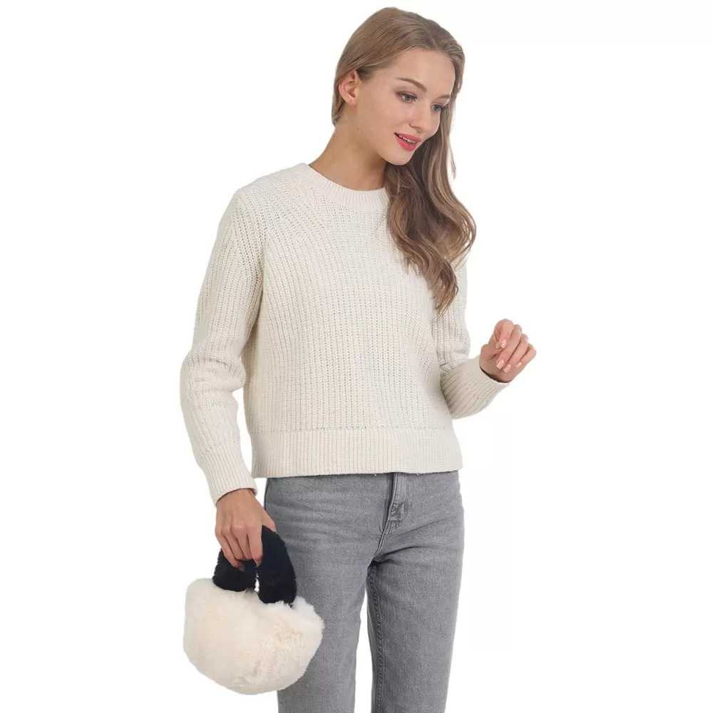 Two Tone Faux Fur Micro Tote Crossbody Bag