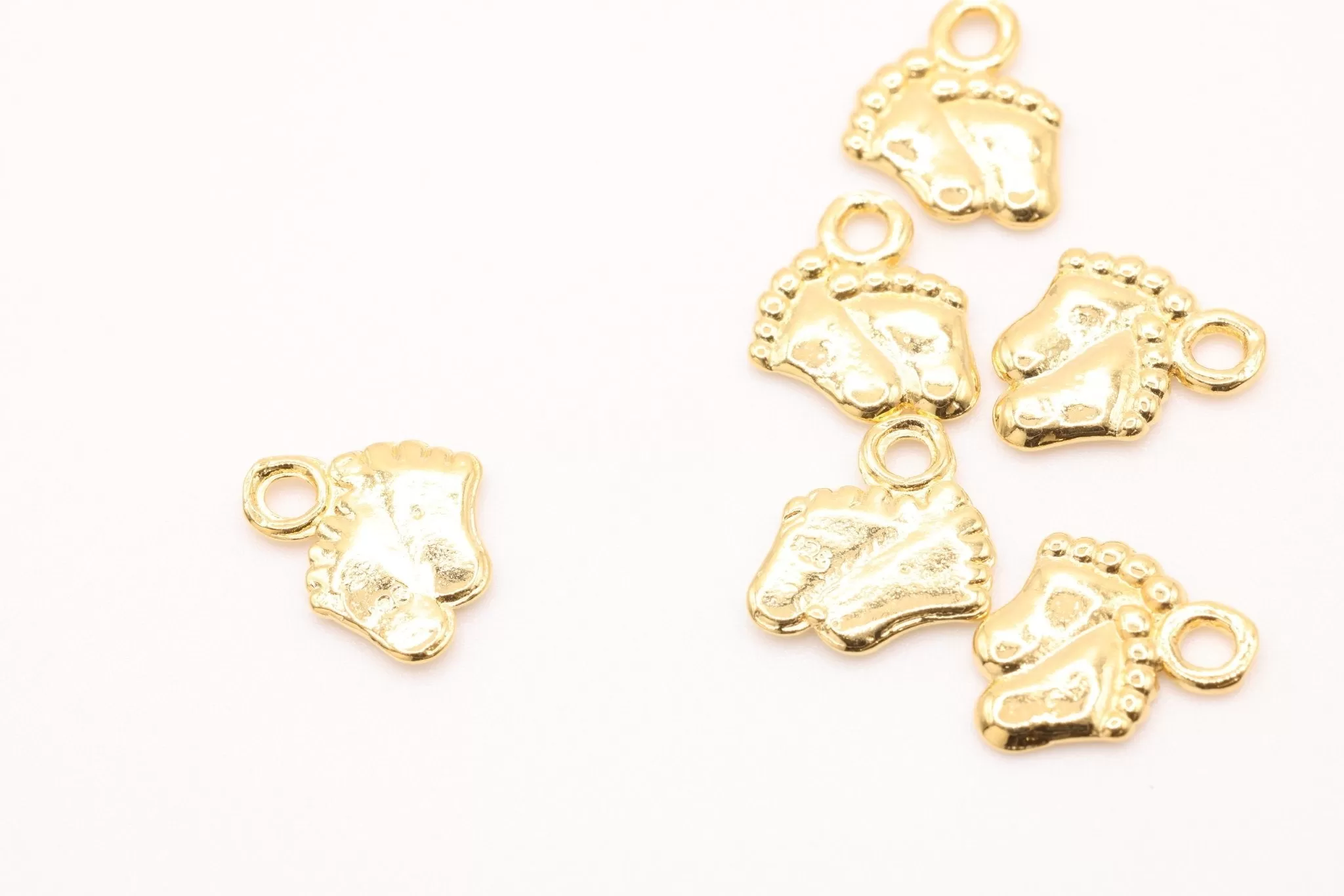 Vermeil Gold Baby Foot Print Charms, 18K Gold Plated over Sterling Silver, Small Baby Feet Imprint Charms