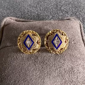 Victorian Rose Cut Diamond & Enamel Earrings