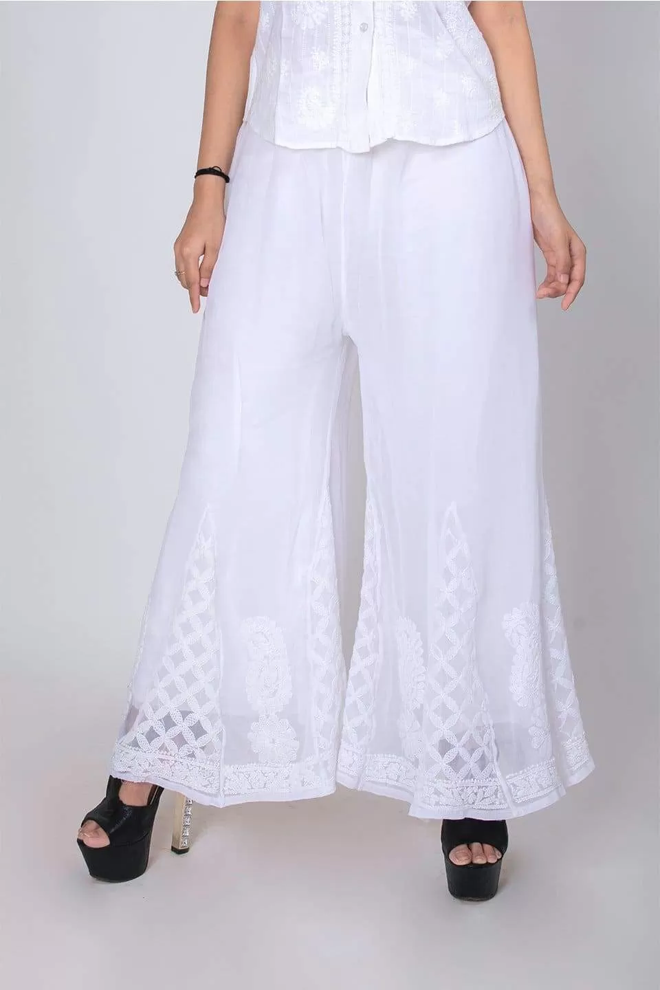 White Chikankari Sharara Bottom