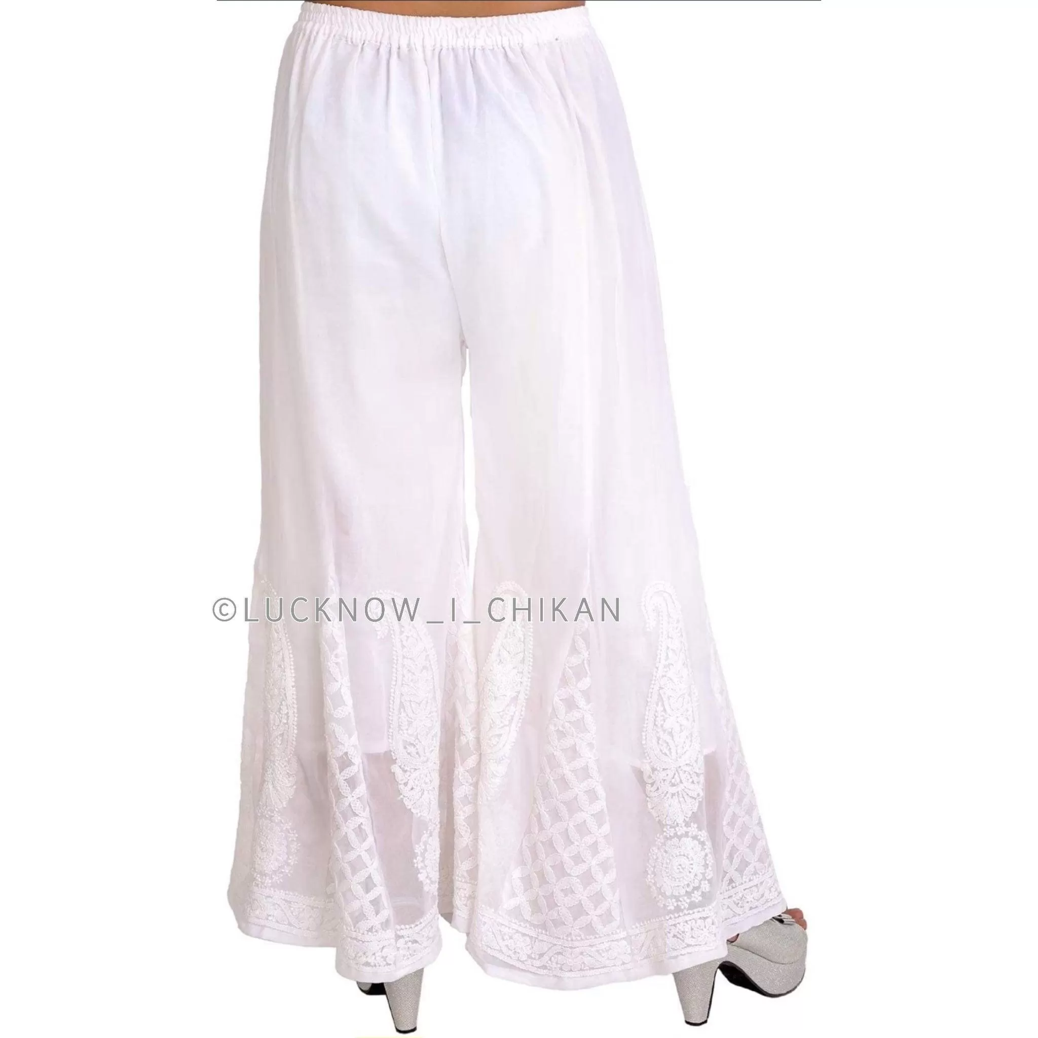 White Chikankari Sharara Bottom