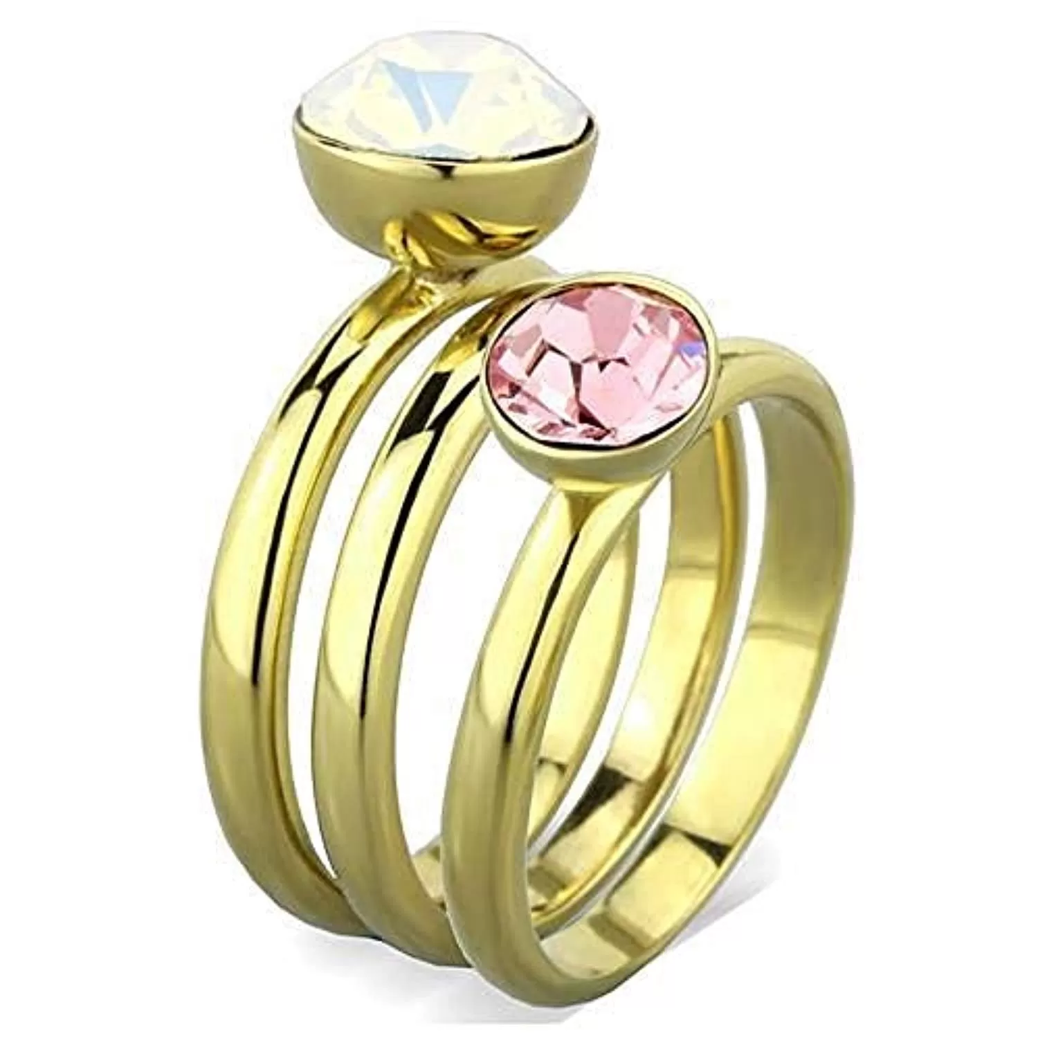 WildKlass Stainless Steel Ring IP Gold Women Top Grade Crystal White