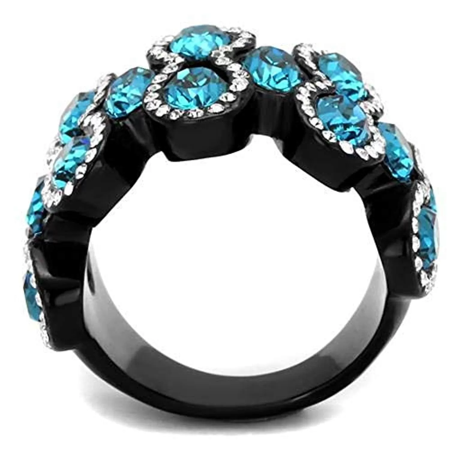 WildKlass Stainless Steel Ring IP Women Top Grade Crystal Aquamarine