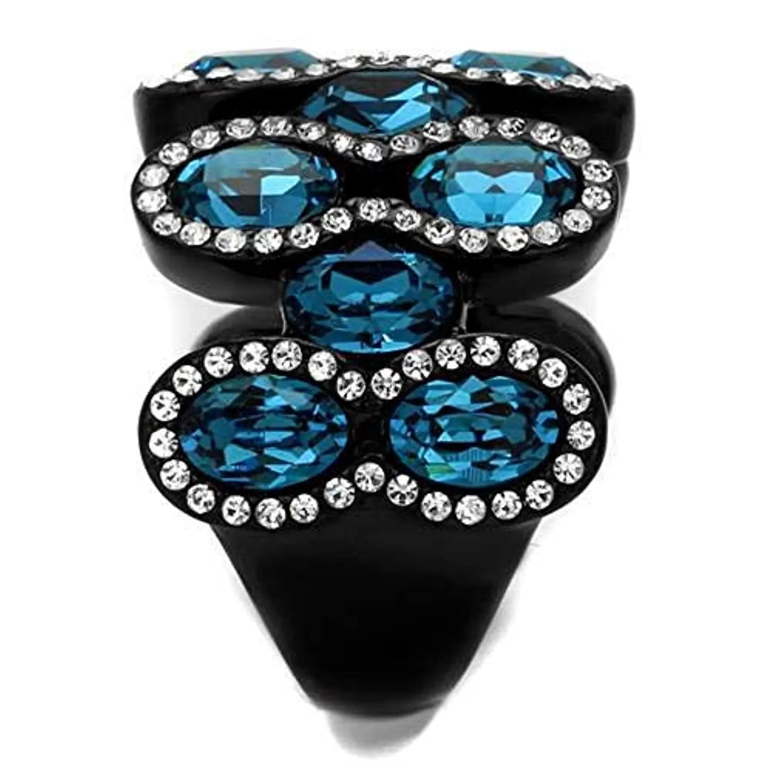 WildKlass Stainless Steel Ring IP Women Top Grade Crystal Aquamarine