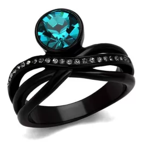 WildKlass Stainless Steel Ring IP Women Top Grade Crystal Blue Zircon