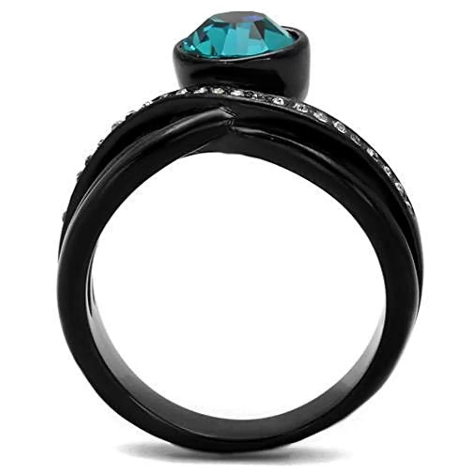 WildKlass Stainless Steel Ring IP Women Top Grade Crystal Blue Zircon