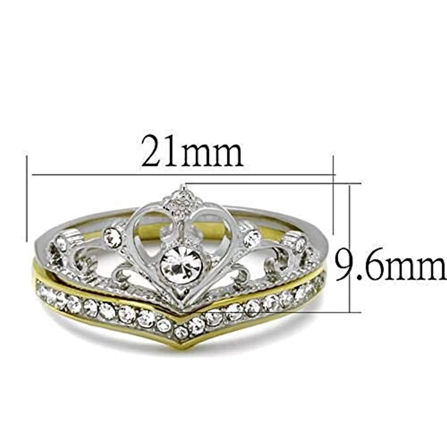 WildKlass Stainless Steel Ring Two-Tone IP Gold Women Top Grade Crystal Clear