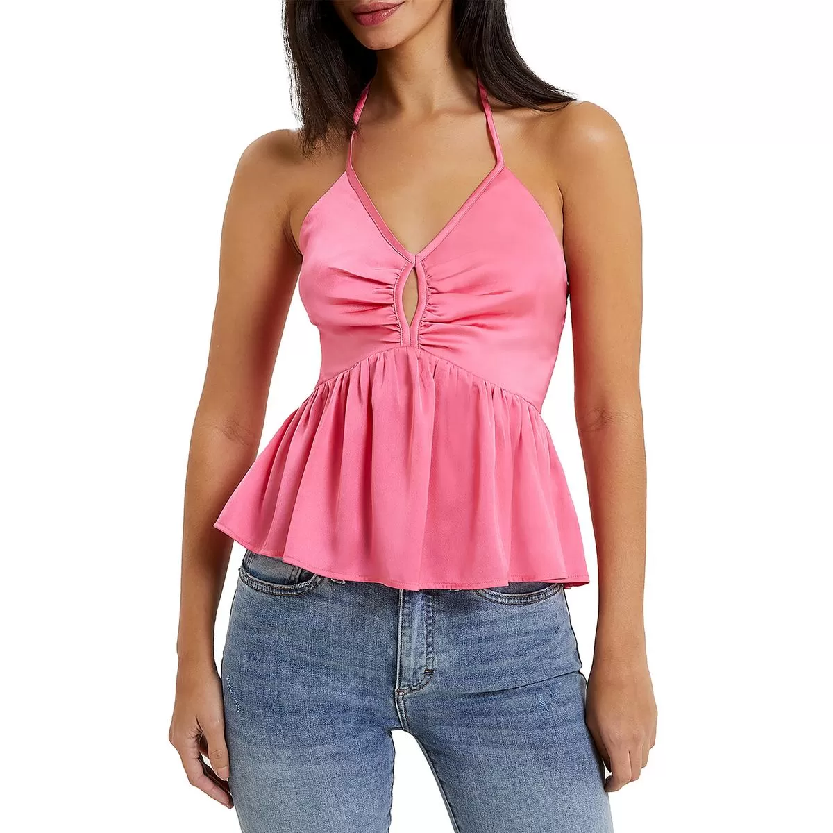 Womens Cut-Out Smocked Peplum Top