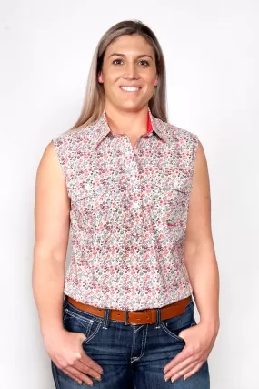 Women's Just Country Lilly Half Button Sleeveless Pattern Shirt